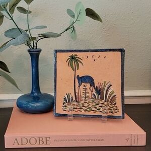 Vintage Handmade/Painted Decorative Tile Trivet Palm Tree Deer